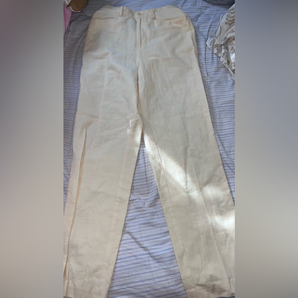 Trendy Pale Yellow Linen Pants